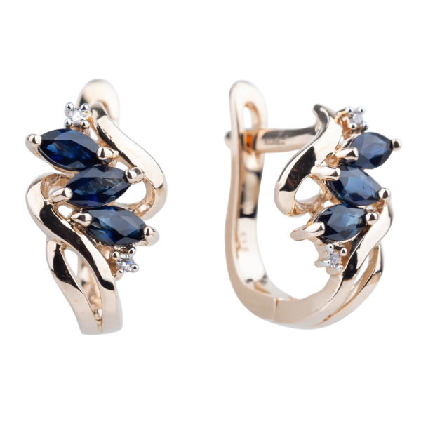 Серьги из красного золота с сапфирами и бриллиантами